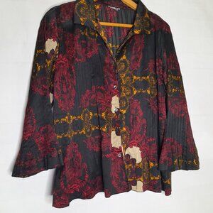 Dress barn 1XL Plus size Accordion style blouse damask print avant garde